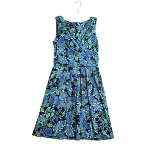 Talbots Sleeveless Surplice Neckline Paisley Floral Print Dress Blue Womens 8